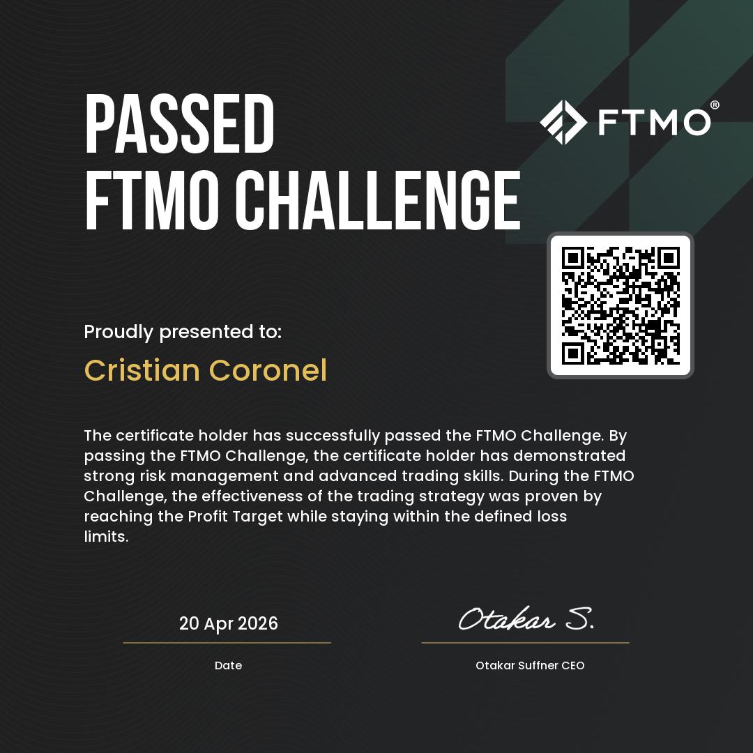 FTMO Challenge Passed $100,000 Cristian Coronel