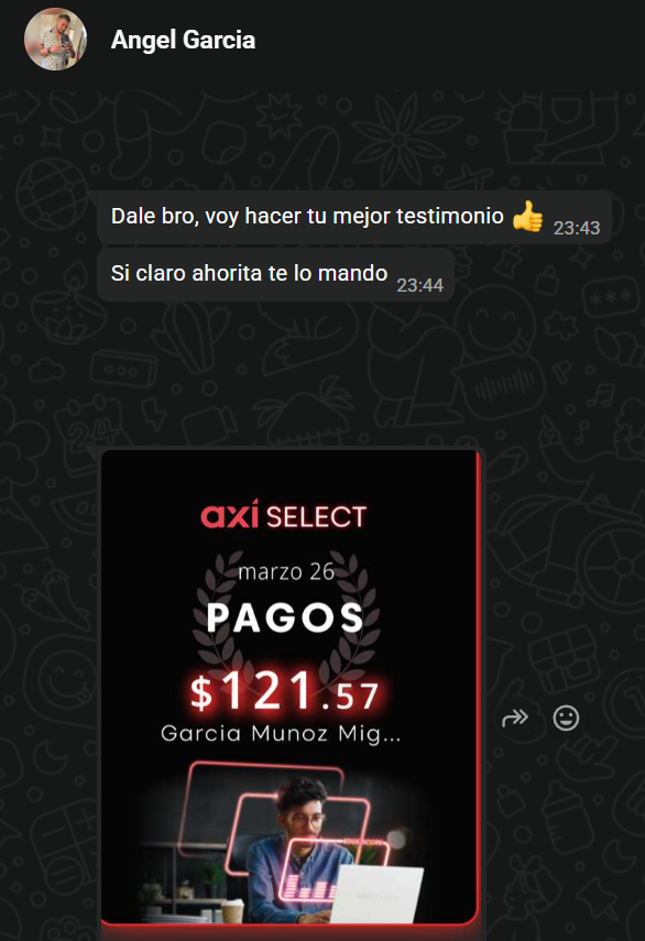 Angel Garcia pago Axi Select $121.57