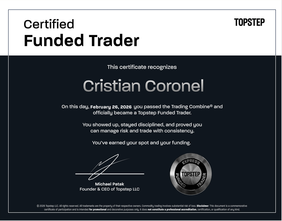 Topstep Certified Funded Trader $50,000 Cristian Coronel